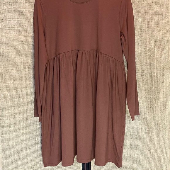 NWT! THREADBARE maternity brown long sleeve  smock t-shirt dress 8 - Picture 4 of 9